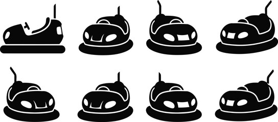 Bumper Car Silhouette Icon Vector Set - Amusement, Ride, Fun