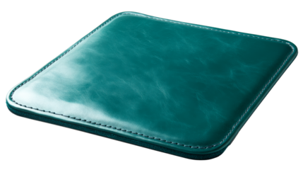 Stylish green leather coaster on transparent background for home decor
