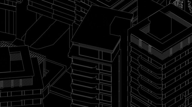 Animation of a Generic Apartment Building Complex, Seamless Looped Animation, linework, black