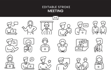 Business Meeting and Collaboration Line Icon Set