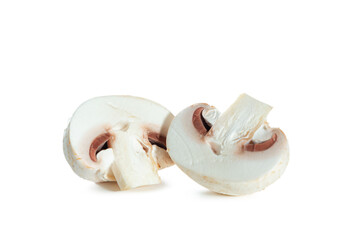 Whole and sliced ​​champignons isolated on white background.