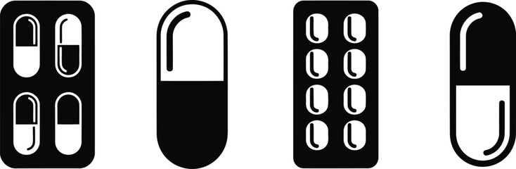 Capsule Pack Silhouette Icon Vector Set - Medicine, Supplement, Pharmacy