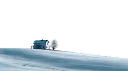 Lonely Farmhouse on Snowy Hill with Soft Blue Sky