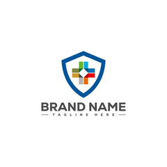 Medical with cross and shield logo design