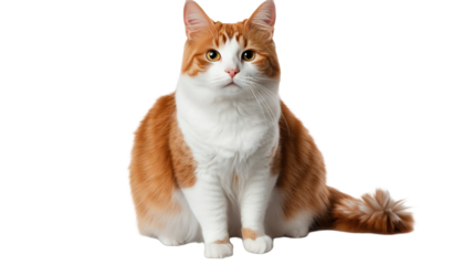 Title: Adorable Ginger and White Cat Sitting Calmly Isolated on Clean White Background