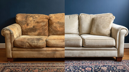 Reupholstered modern sofa in living room