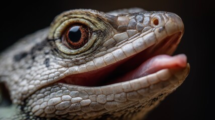 Fototapeta premium A lizard displays its textured scales and flicking tongue in a natural and vibrant setting.