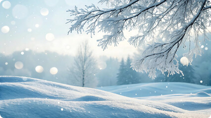 Frosted branches over snowy hills winter trees