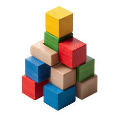 Obraz premium Stack of Multicolored Wooden Toy Blocks for Children Isolated on Transparent Background PNG