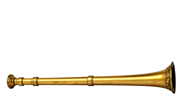 Golden vintage horn used for signaling at events and ceremonies