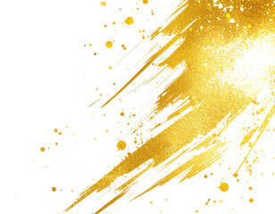 Abstract gold glitter splatter and foil paint stroke over bright white background