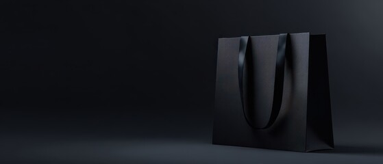 The elegant black shopping bag on a minimalistic dark background.
