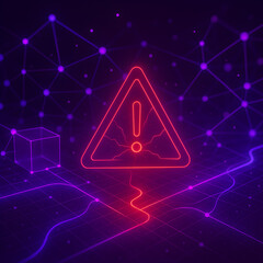3D digital alert icon glowing in purple tones on a network background, suitable for security or notification-themed visuals.
