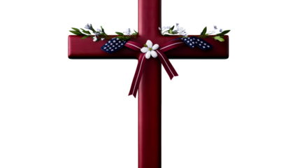 Decorative red cross with flowers and ribbons for memorial