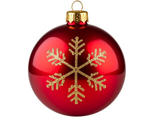 Classic Red Christmas Ornament with Golden Snowflake Pattern, Glossy Finish, isolated PNG