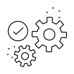 Settings icon, gears with checkmark, configuration icon, system setup, optimization vector