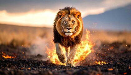 lion in the sunset fire effect