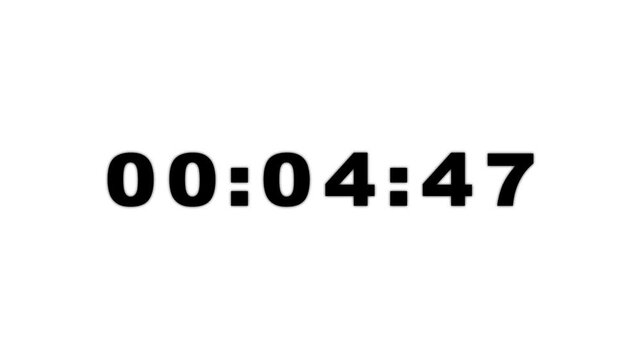 5 minute countdown timer .5 minute stopwatch , analog neon clock icon animation . Five minute countdown animation.