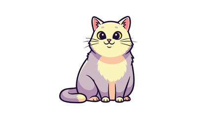 Cute Cartoon Cat Sitting Isolated. This illustration features cat, kitten, cute.