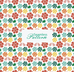 Seamless Pattern of Colorful Flowers and Green Leaves on White Background