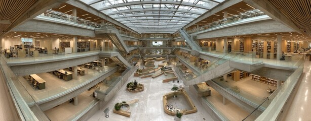Multi-level library with concrete and glass architecture