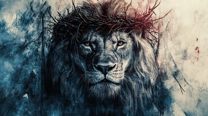 Lion king with crown of thorns christian art print canvas poster wall decor home decoration ideas design silhouette