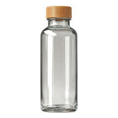 glass water bottle with bamboo cap, eco-friendly style, isolated on white background. PNG