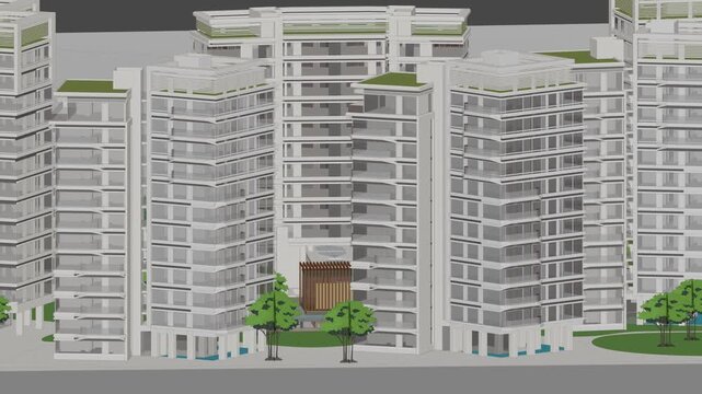 Animation of a Generic Apartment Building Complex, seamless looped animation