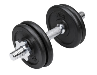 Naklejka premium Fitness Dumbbell with Rubber Grip, Angled Side View, Isolated PNG. And transparent the background.