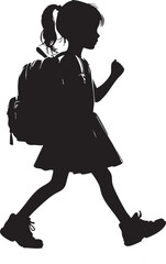 Child with Backpack Silhouette on White Background


