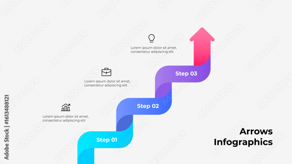 Poster infographic design displaying a gradient arrow with three steps for planning or workflow representat