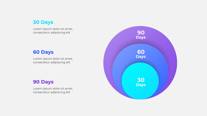 Vibrant design featuring a visually appealing infographic illustrating a 30, 60, and 90-day plan with descriptive text. Ideal for presentations, business strategies, and organizational themes