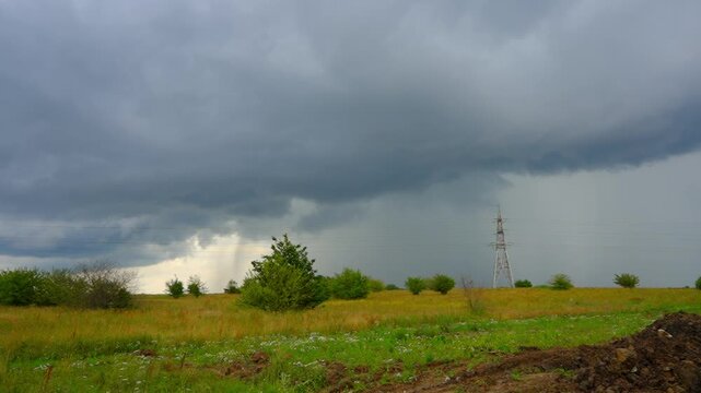 Storm  lightning rural landscape, slow motion