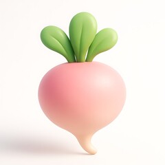 Cute cartoon radish with green leaves on a white background
