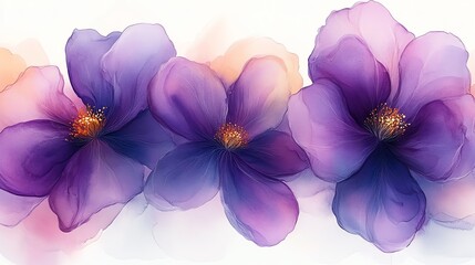A purple watercolor flower on a white background, perfect for romantic cards, invitations, posters, or banners.