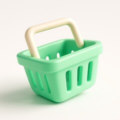 Small green plastic toy shopping basket with a light handle