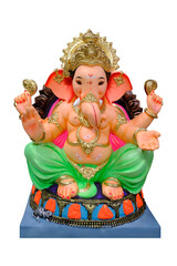 Hindu God Ganesha on White background, Ganesha Idol. Ganesh festival.