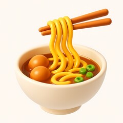 Delicious bowl of ramen noodles with chopsticks and meatballs