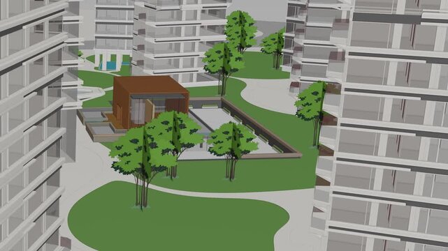 Animation of a Generic Apartment Building Complex, seamless looped animation