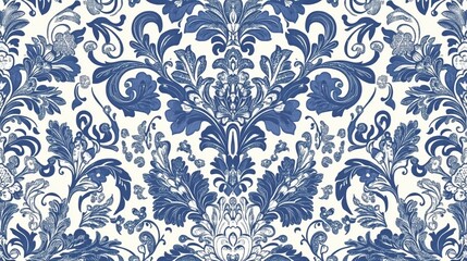Fototapeta premium Blue and White Damask Pattern