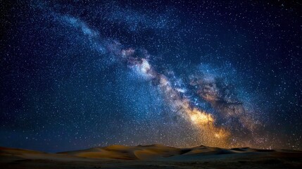 Starry Night Sky Over Dunes with Milky Way in Expansive Landscape