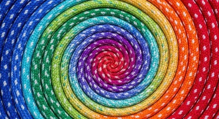 Vibrant Rainbow Spiral Rope Pattern with White Dots