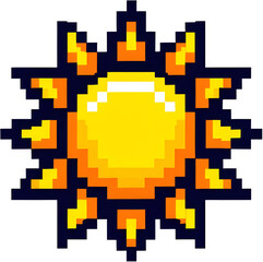Fototapeta premium bright sun pixel pixel art for your needs, pixel illustration of sun, Pixel art sun icon with bright yellow rays. Generative AI