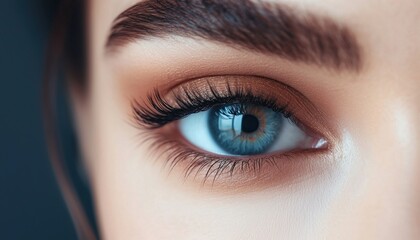 Obraz premium Close-Up Of Woman'S Eyes With Long Eyelashes And Smokey Eye Makeup: Eyelash Extensions, Makeup, Cosmetics, And Beauty In Macro View.