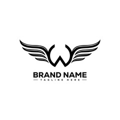 Letter W with wings. Template for logo, label, emblem, sign, stamp