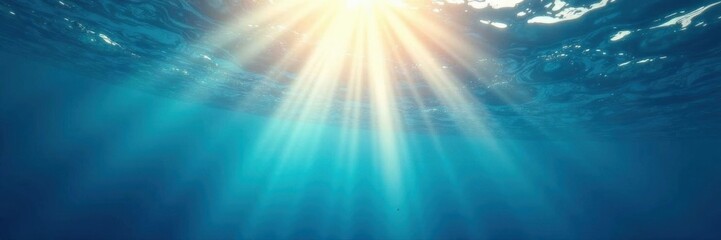 Obraz premium Vibrant blue ocean depths, sun rays create ethereal glow , sea, perspective, rays
