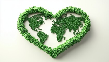 Green Continuous Single Heart Embrace And World Map On White For A Happy Earth Day Celebration Promoting Environment, Ecology, And Eco-Friendly Practices.