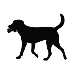 Dog Silhouette with Bone in Mouth Vector Illustration
