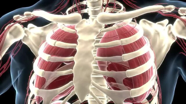 Human Chest Anatomy Bones, Muscles, and Blood Vessels Visualization