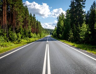 Empty asphalt road through lush green forest